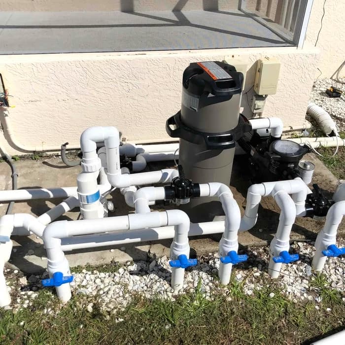 Custom re-piped pool equipment plumbing manifold